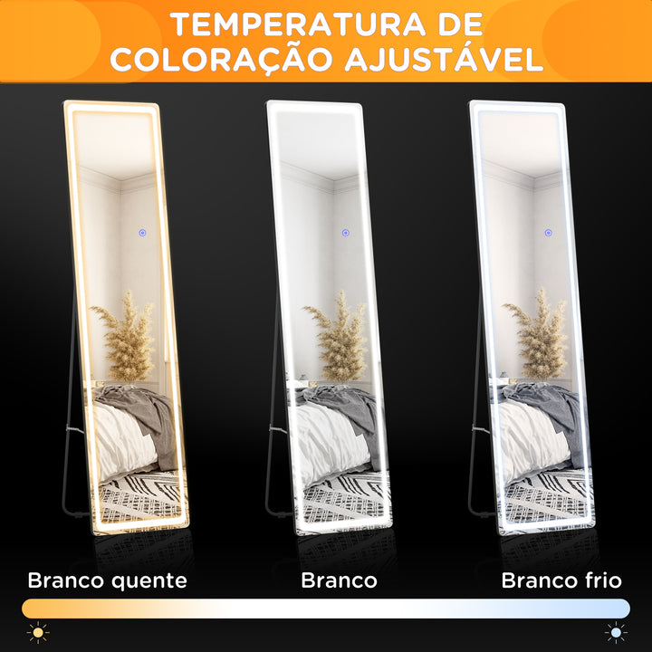 Espelho de Pé com Luzes LED e Controlo Remoto 40x51x156,5cm Prata e Preto