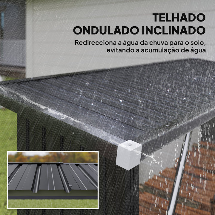 Abrigo para Lenha de Aço Galvanizado Abrigo para Lenha de Exterior Armazenamento de Troncos com Base Elevada e Teto Inclinado 213x66,5x150 cm Cinzento Escuro