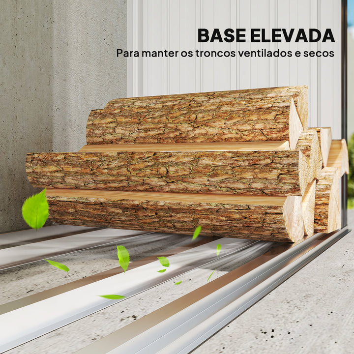 Abrigo para Lenha de Aço Galvanizado Abrigo para Lenha de Exterior Armazenamento de Troncos com Base Elevada e Teto Inclinado 213x66,5x150 cm Cinzento Escuro