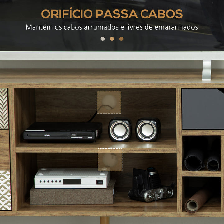 Móvel de TV com Prateleira de Armazenamento 4 Gavetas e Pés de Metal Móvel de TV para Televisores de até 50 Polegadas para Escritório 120x39x64cm Marrom