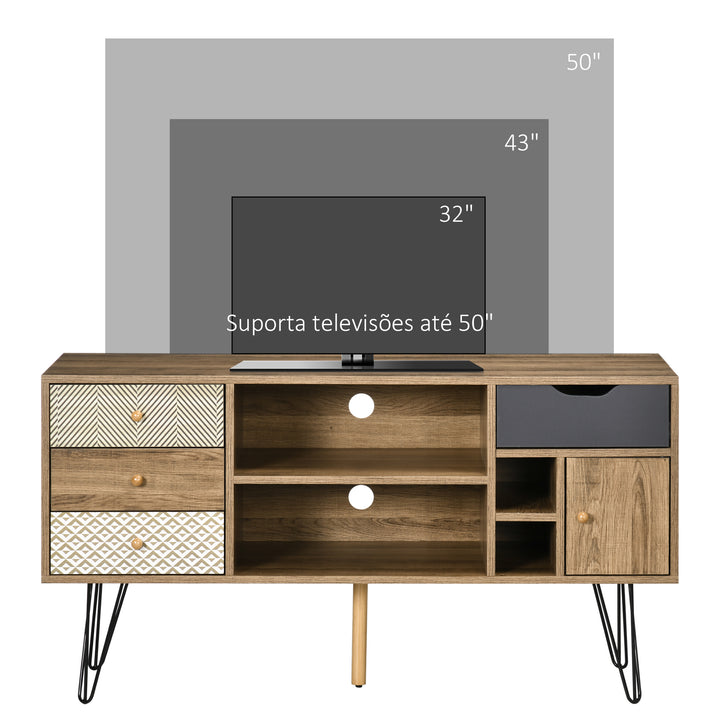 Móvel de TV com Prateleira de Armazenamento 4 Gavetas e Pés de Metal Móvel de TV para Televisores de até 50 Polegadas para Escritório 120x39x64cm Marrom