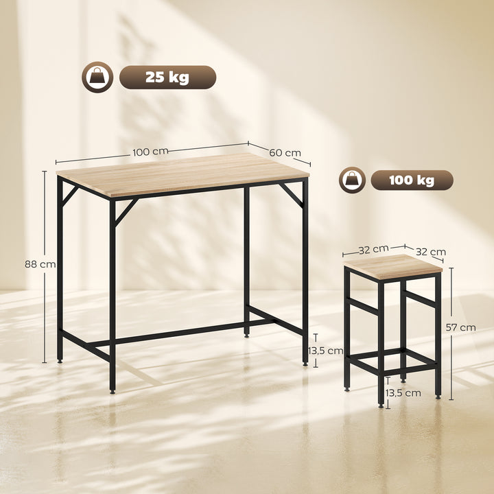Conjunto de Mesa de Bar com 4 Bancos com Apoio para os Pés Conjunto de Móveis de 5 Peças Mesa de 100x60x88cm e Bancos de 32x32x57cm para Sala de Jantar Cozinha Preto e Carvalho