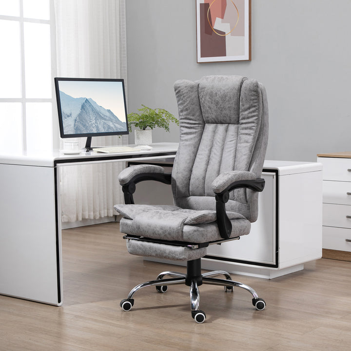 Cadeira de Escritório com 6 Pontos de Massagem Giratória com Encosto Reclinável 135º Função de Aquecimento Apoio para os Pés Retrátil Altura Ajustável e Controlo Remoto 62x67x113-120 cm Cinza