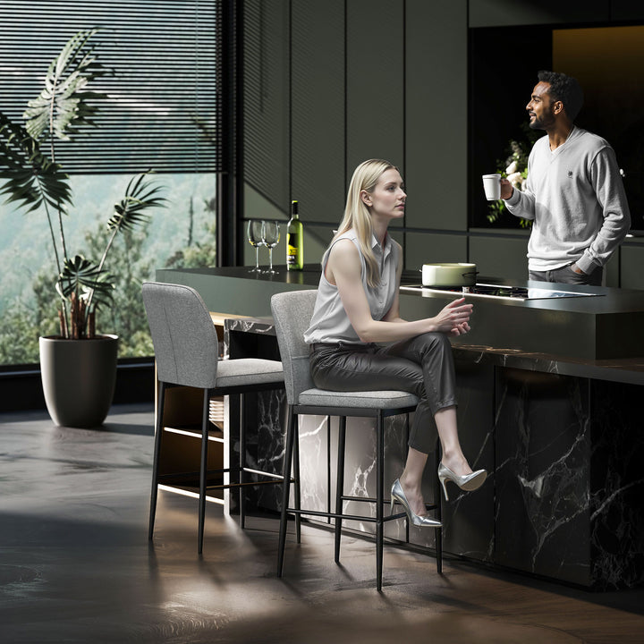 Conjunto de 2 Bancos de Bar Bancos Altos de Cozinha com Encosto e Apoio para os Pés Estofados em Veludo Estrutura de Aço Bancos Altos Modernos para Sala de Jantar Balcão 41x52x97 cm Cinza