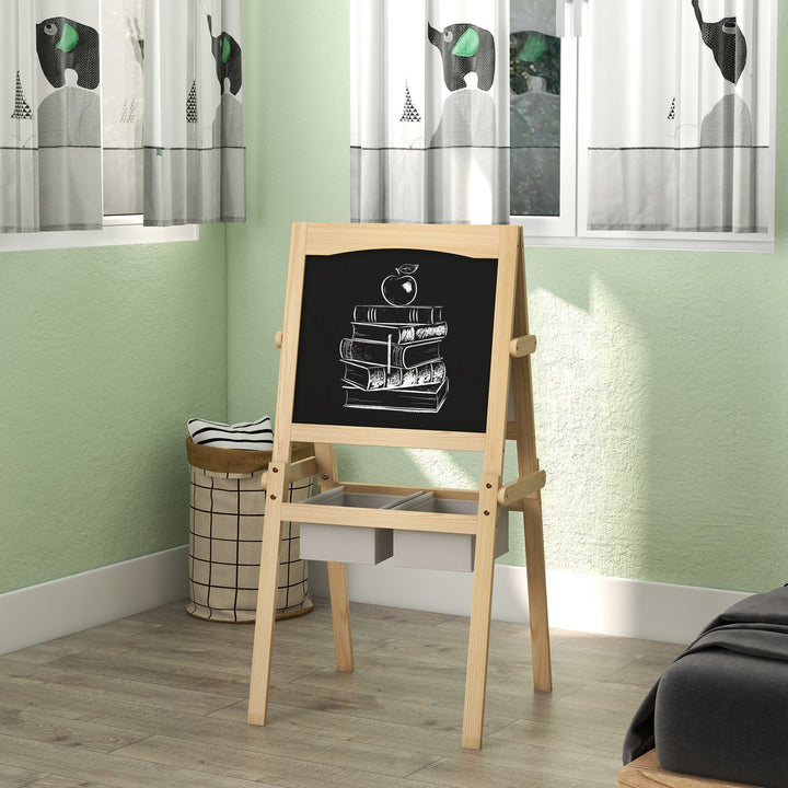 Cavalete para Crianças 3 em 1 Cavalete Duplo com Quadro preto e Quadro Branco Cavalete de Madeira para Desenhos com Rolo de Papel e 2 Cestas 58x50,5x109 cm Madeira
