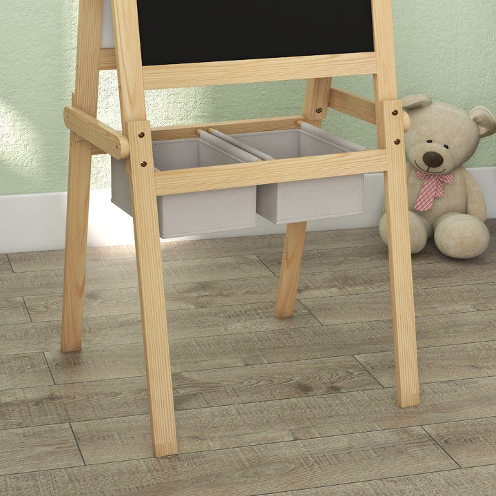 Cavalete para Crianças 3 em 1 Cavalete Duplo com Quadro preto e Quadro Branco Cavalete de Madeira para Desenhos com Rolo de Papel e 2 Cestas 58x50,5x109 cm Madeira