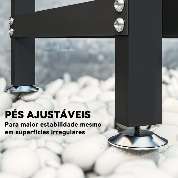 Suporte de Lenha Metálico 235x31x116 cm para Exterior com Capa Impermeável Oxford 600D Estrutura de Aço e Correntes de Aço Suporte para Lenha Armazenamento para Madeira Preto