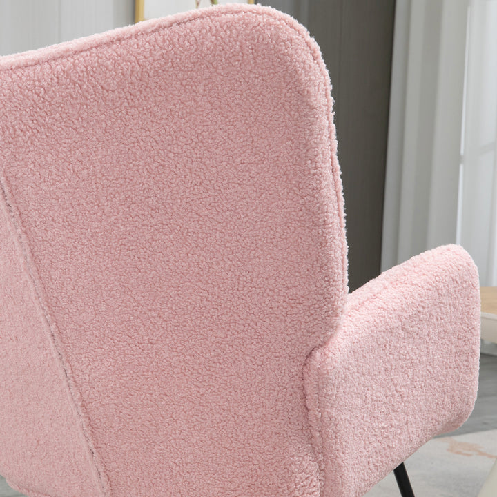 Poltrona Baloiço em Borrego Poltrona de Sala de Estar Oscilação de 40° com Pés de Madeira de Faia e Estrutura de Aço para Dormitório Carga Máxima 120 kg 71x92x101 cm Rosa