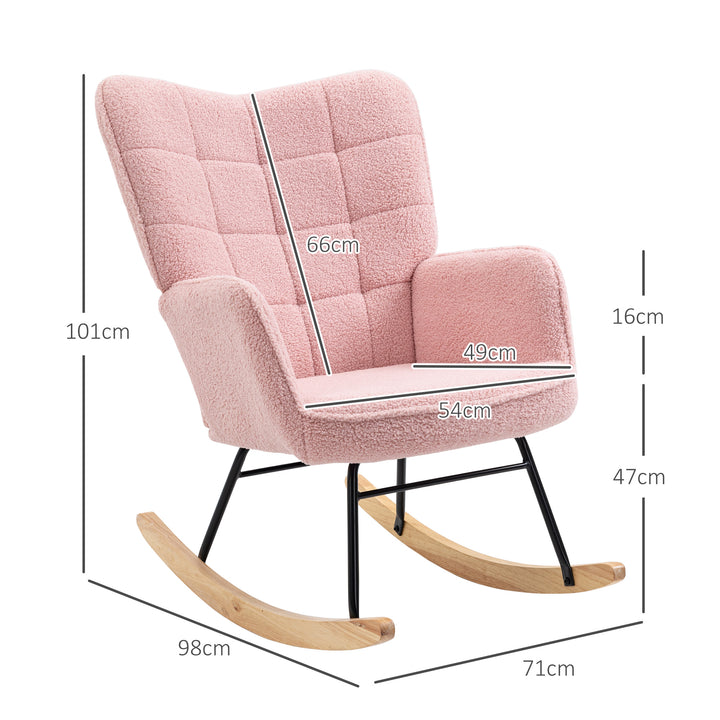 Poltrona Baloiço em Borrego Poltrona de Sala de Estar Oscilação de 40° com Pés de Madeira de Faia e Estrutura de Aço para Dormitório Carga Máxima 120 kg 71x92x101 cm Rosa