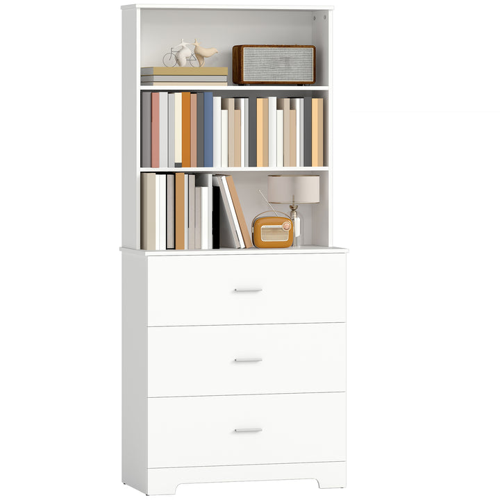 Estante para Livros de 6 Níveis Estante com 3 Gavetas 3 Prateleiras Abertas Armário Alto para Sala de Estar Estúdio Escritório 79x39,5x182,2 cm Branco