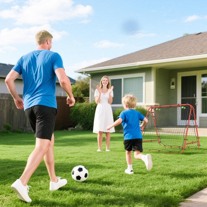 Rede de Rebote Dobrável para Treino Desportivo Ajustável em 5 Níveis de Ângulo com Tubo de Aço para Futebol Ténis e Basebol 100x95x90 cm Vermelho