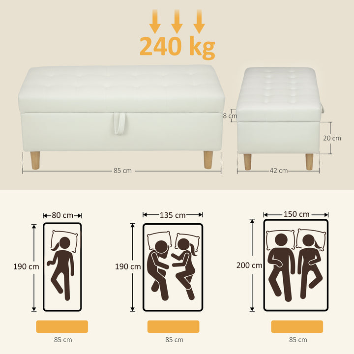 Banco de Arrumação Baú Estofado em Veludo com Pés de Madeira Capacidade 71L para Quarto Entrada ou Sala 100x50x43 cm Creme