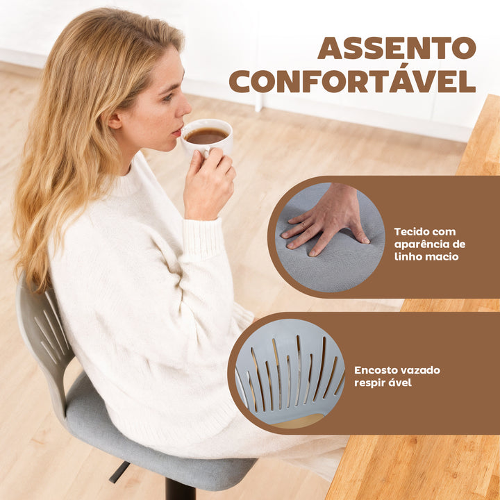 Conjunto de 2 Bancos Altos de Cozinha Giratórios a 360° Bancos de Bar Reguláveis em Altura de 84-105 cm Encosto Oco Apoio para os Pés para Sala de Jantar Balcão 40,5x43x84-105 cm Cinzento