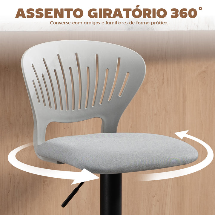 Conjunto de 2 Bancos Altos de Cozinha Giratórios a 360° Bancos de Bar Reguláveis em Altura de 84-105 cm Encosto Oco Apoio para os Pés para Sala de Jantar Balcão 40,5x43x84-105 cm Cinzento