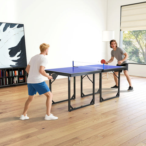 Mesa de Ping Pong Dobrável Mesa de Ping Pong Profissional com Rede e Estrutura de Aço para Interior e Exterior 182x91x76 cm Azul