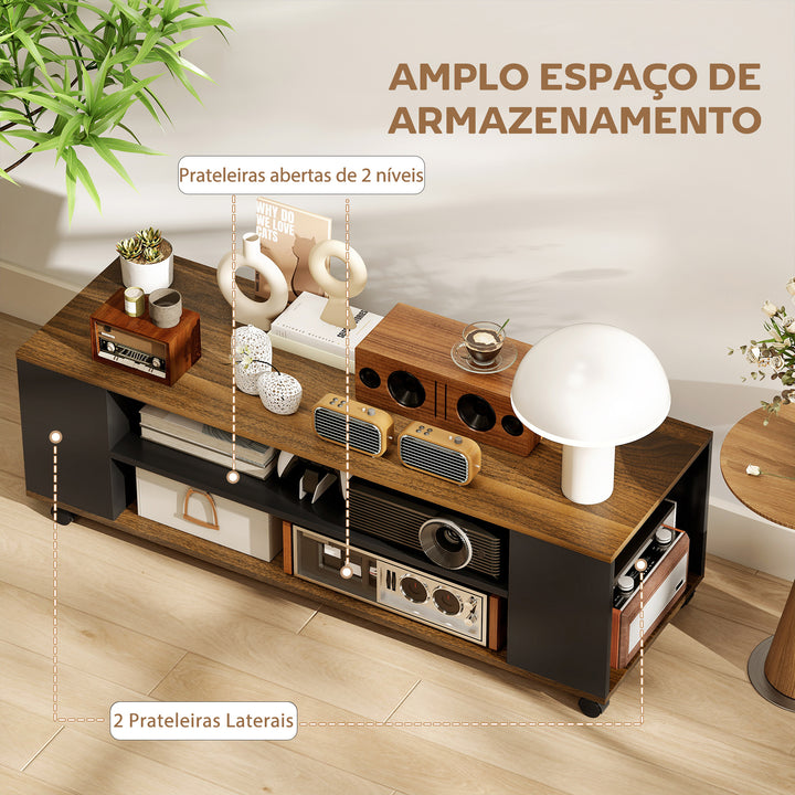 Móvel para TV com Rodas Armário para TV Flutuante com 2 Portas e 2 Prateleiras de Armazenamento para Televisores de até 55 Polegadas para Dormitório 120x40x38,5 cm Preto e Nogueira