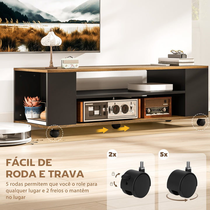 Móvel para TV com Rodas Armário para TV Flutuante com 2 Portas e 2 Prateleiras de Armazenamento para Televisores de até 55 Polegadas para Dormitório 120x40x38,5 cm Preto e Nogueira