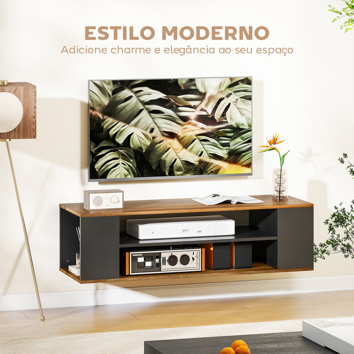Móvel para TV com Rodas Armário para TV Flutuante com 2 Portas e 2 Prateleiras de Armazenamento para Televisores de até 55 Polegadas para Dormitório 120x40x38,5 cm Preto e Nogueira