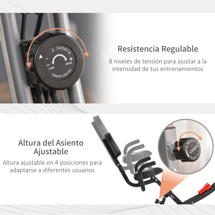 Bicicleta Estática Dobrável com Altura e Resistência Ajustáveis com Tela LCD e Assento com Encosto 51x97x115cm Cinza