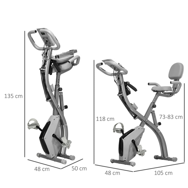 Bicicleta Estática Dobrável com Altura e Resistência Ajustáveis com Tela LCD e Assento com Encosto 51x97x115cm Cinza