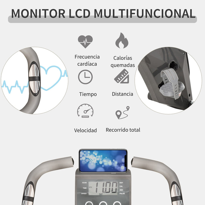 Bicicleta Estática Dobrável com Altura e Resistência Ajustáveis com Tela LCD e Assento com Encosto 51x97x115cm Cinza