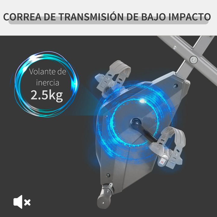 Bicicleta Estática Dobrável com Altura e Resistência Ajustáveis com Tela LCD e Assento com Encosto 51x97x115cm Cinza