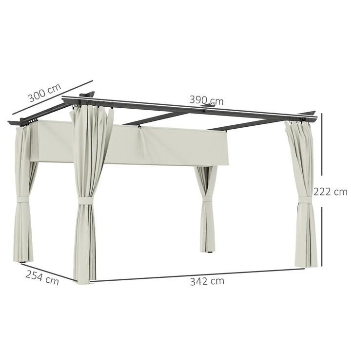 Pérgola com Teto Retrátil 3,9x3x2,2 m Pérgola de Alumínio com Paredes Laterais Tecido de Poliéster Anti UV Resistente a Água Pérgola para Jardim Pátio Creme