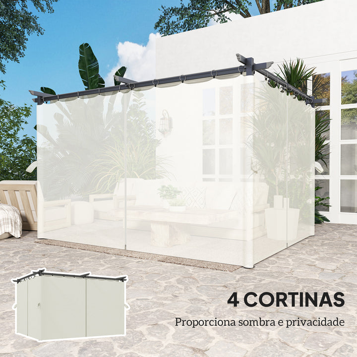 Pérgola com Teto Retrátil 3,9x3x2,2 m Pérgola de Alumínio com Paredes Laterais Tecido de Poliéster Anti UV Resistente a Água Pérgola para Jardim Pátio Creme