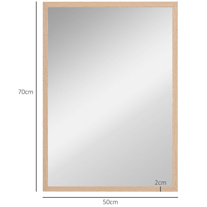 Espelho de Parede Decorativo 50x70 cm Espelho Retangular Espelho de Banheiro com 4 Ganchos Metálicos Estilo Moderno para Sala Quarto Entrada Madeira