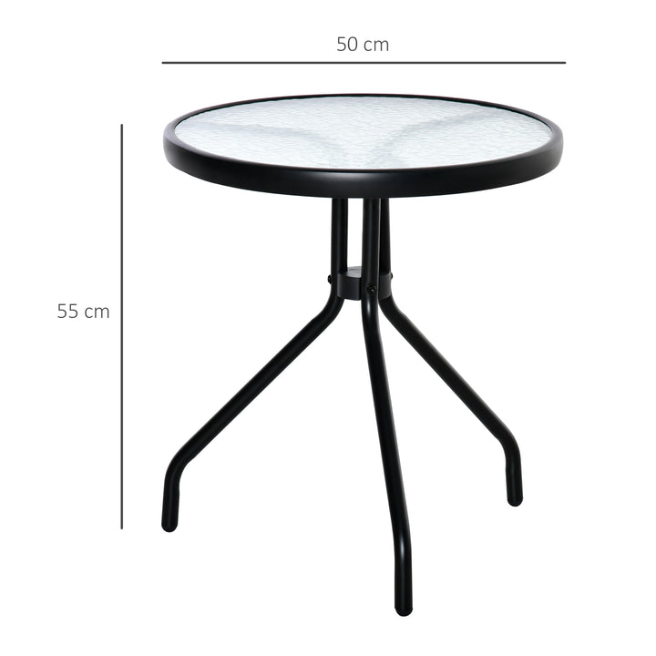 Mesa de Jardim Redonda Mesa de Exterior com Bancada de Cristal Decorativo e Estrutura de Metal para Pátio Terraço Balcão Ø50x55 cm Preto