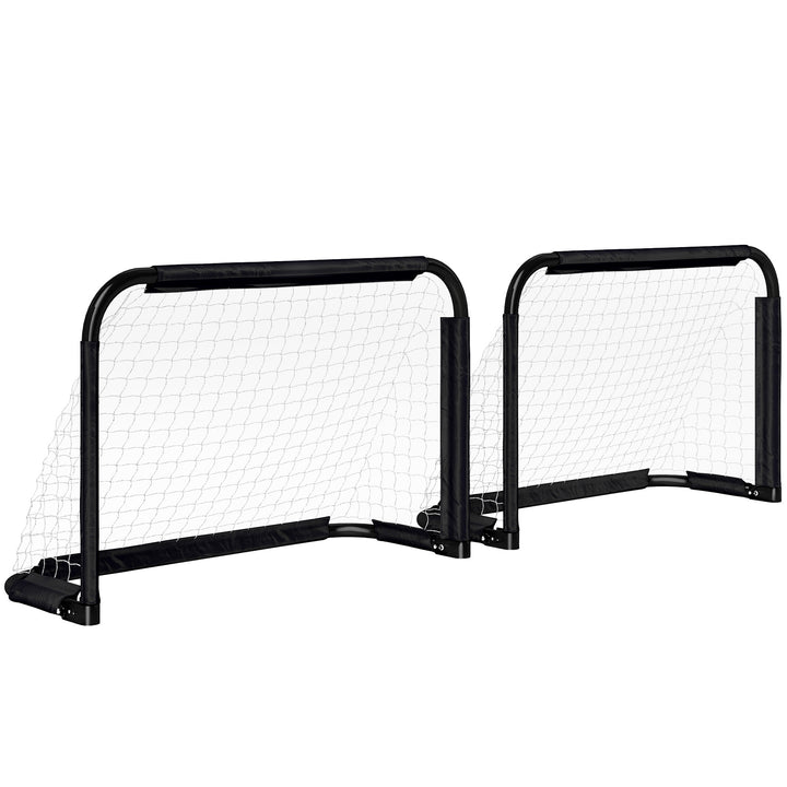Conjunto de 2 Balizas de Futebol Dobráveis Portáteis com Suporte de Metal e Rede para Treino de Futebol em Jardim ao Ar Livre 90x36x60 cm Preto