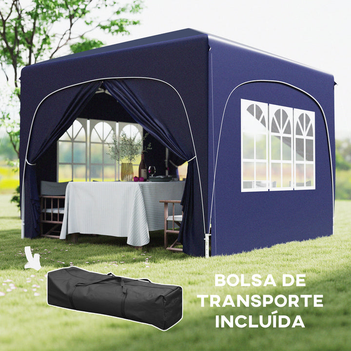 Tenda Dobrável Tenda 3x3 m com Painéis Laterais UPF50+ Tenda de Jardim com Altura Ajustável e Bolsa de Transporte para Campismo Festas Pátio Azul Escuro