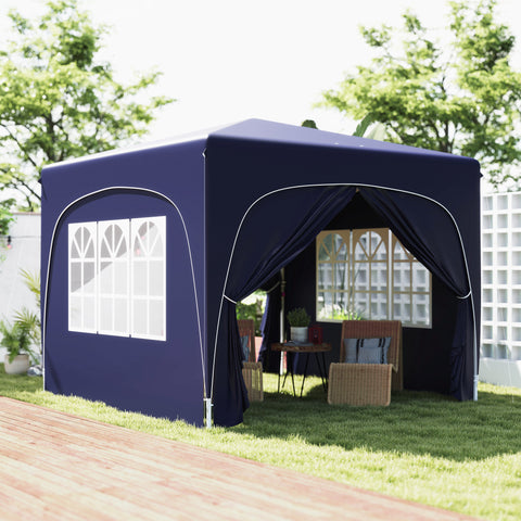 Tenda Dobrável Tenda 3x3 m com Painéis Laterais UPF50+ Tenda de Jardim com Altura Ajustável e Bolsa de Transporte para Campismo Festas Pátio Azul Escuro