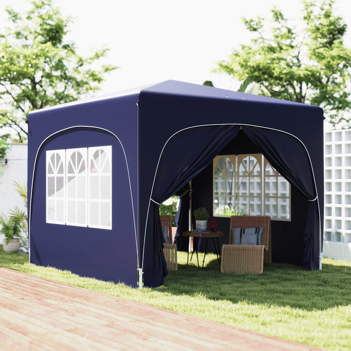 Tenda Dobrável Tenda 3x3 m com Painéis Laterais UPF50+ Tenda de Jardim com Altura Ajustável e Bolsa de Transporte para Campismo Festas Pátio Azul Escuro