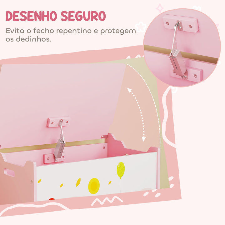 Baú de Armazenamento de Brinquedos Baú de Brinquedos Infantil Tampa Rebatível com Fecho Suave e Alças Estampados de Animais para Livros Roupa em Quarto Sala de Jogos 60x37x39 cm Rosa