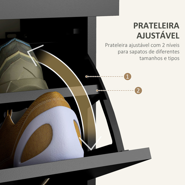 Sapateira Móvel para Sapatos Estreito com 2 Compartimentos e 2 Gavetas para 12 Pares de Sapatos para Sala de Estar Entrada Corredor 80x30x91,5 cm Preto