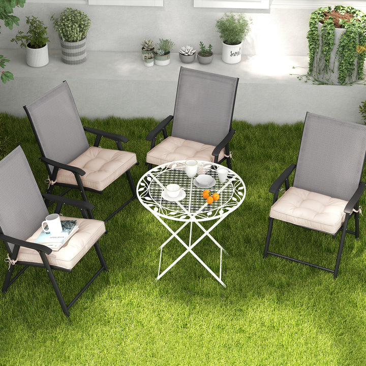 Conjunto de Almofadas para Cadeiras de Jantar 42x42x5 cm Jogo de 4 Peças Almofadas para Cadeiras de Jardim Impermeáveis com 2 Amarras de Fixação Creme