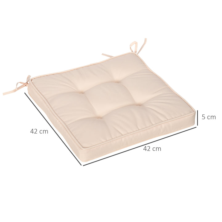 Conjunto de Almofadas para Cadeiras de Jantar 42x42x5 cm Jogo de 4 Peças Almofadas para Cadeiras de Jardim Impermeáveis com 2 Amarras de Fixação Creme