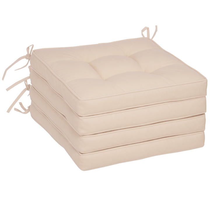 Conjunto de Almofadas para Cadeiras de Jantar 42x42x5 cm Jogo de 4 Peças Almofadas para Cadeiras de Jardim Impermeáveis com 2 Amarras de Fixação Creme