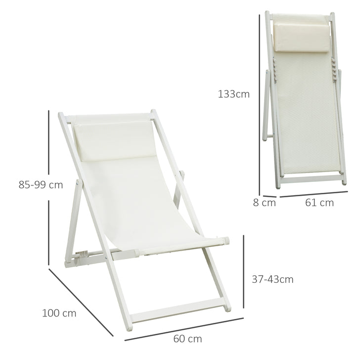 Conjunto de 2 Espreguiçadeiras Dobráveis de Alumínio Espreguiçadeiras de Jardim com Encosto Reclinável em 5 Posições e Apoio para a Cabeça Acolchoado 58x96,5x91,5 cm Branco