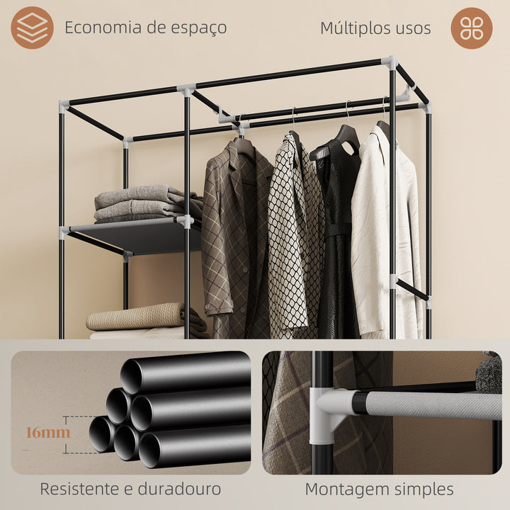 Roupeiro de Tecido Dobrável Armário de Roupa Portátil com 6 Prateleiras 1 Barra de Pendurar e Rodas para Dormitório Vestidor 103x43x162,5 cm Cinza Claro