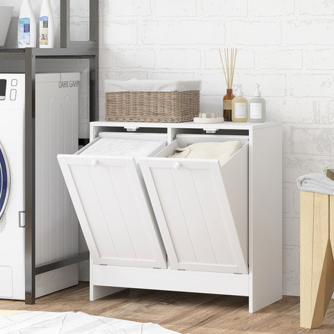 Armário de Casa de Banho com Cestos de Roupa Suja Móvel Roupa Suja com 2 Compartimentos Ideal para Lavandaria 66x33x68 cm Branco