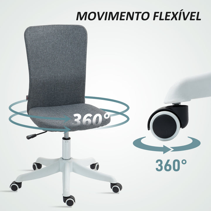 Cadeira de Escritório sem Apoio para os Braços Cadeira de Escritório Giratória Estofada em Linho Sintético com Altura Ajustável para Estudo Dormitório Tocador Carga 120 kg 53x43x85-93 cm Cinza
