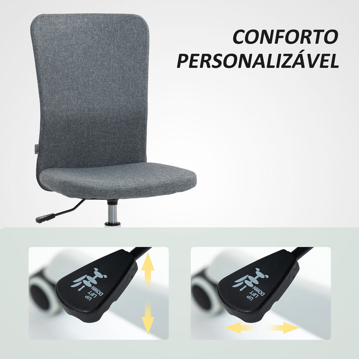 Cadeira de Escritório sem Apoio para os Braços Cadeira de Escritório Giratória Estofada em Linho Sintético com Altura Ajustável para Estudo Dormitório Tocador Carga 120 kg 53x43x85-93 cm Cinza