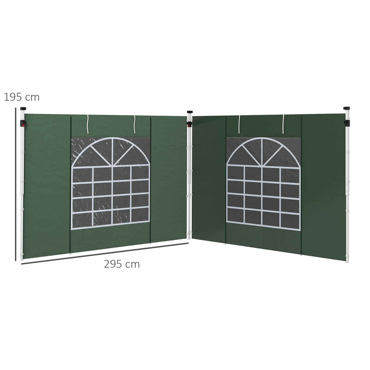 Paredes Laterais para Tenda de 2 Painéis 295x195 cm com Janela Enrolável e Porta com Fecho de Correr para Tenda 3x3 m ou 3x6 m Verde