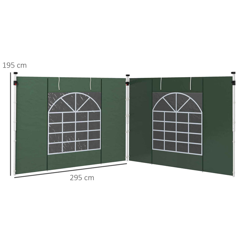 Paredes Laterais para Tenda de 2 Painéis 295x195 cm com Janela Enrolável e Porta com Fecho de Correr para Tenda 3x3 m ou 3x6 m Verde