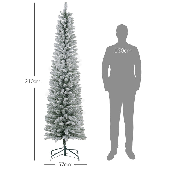 Árvore de Natal 210 cm Árvore de Natal Artificial Nevada com 180 Luzes LED 405 Ramos e Suporte de Metal Árvore de Natal para Sala de Estar Verde e Branco