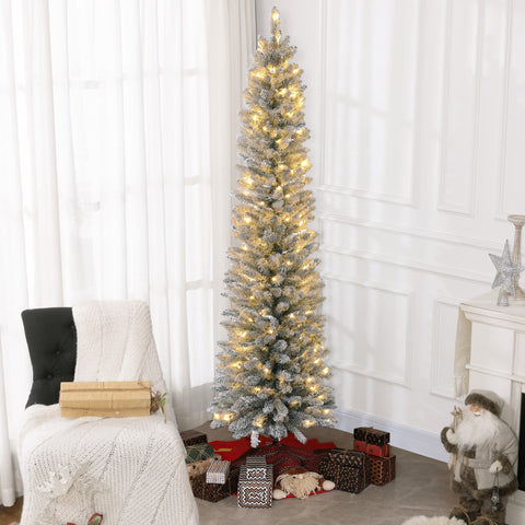 Árvore de Natal 210 cm Árvore de Natal Artificial Nevada com 180 Luzes LED 405 Ramos e Suporte de Metal Árvore de Natal para Sala de Estar Verde e Branco