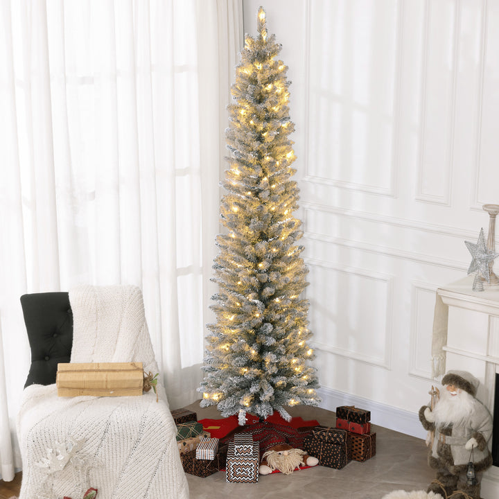 Árvore de Natal 210 cm Árvore de Natal Artificial Nevada com 180 Luzes LED 405 Ramos e Suporte de Metal Árvore de Natal para Sala de Estar Verde e Branco