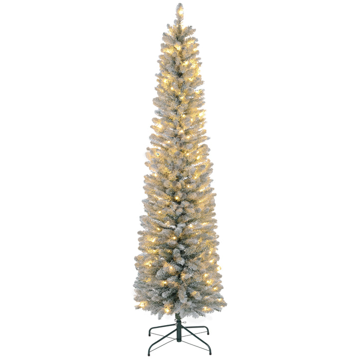 Árvore de Natal 210 cm Árvore de Natal Artificial Nevada com 180 Luzes LED 405 Ramos e Suporte de Metal Árvore de Natal para Sala de Estar Verde e Branco